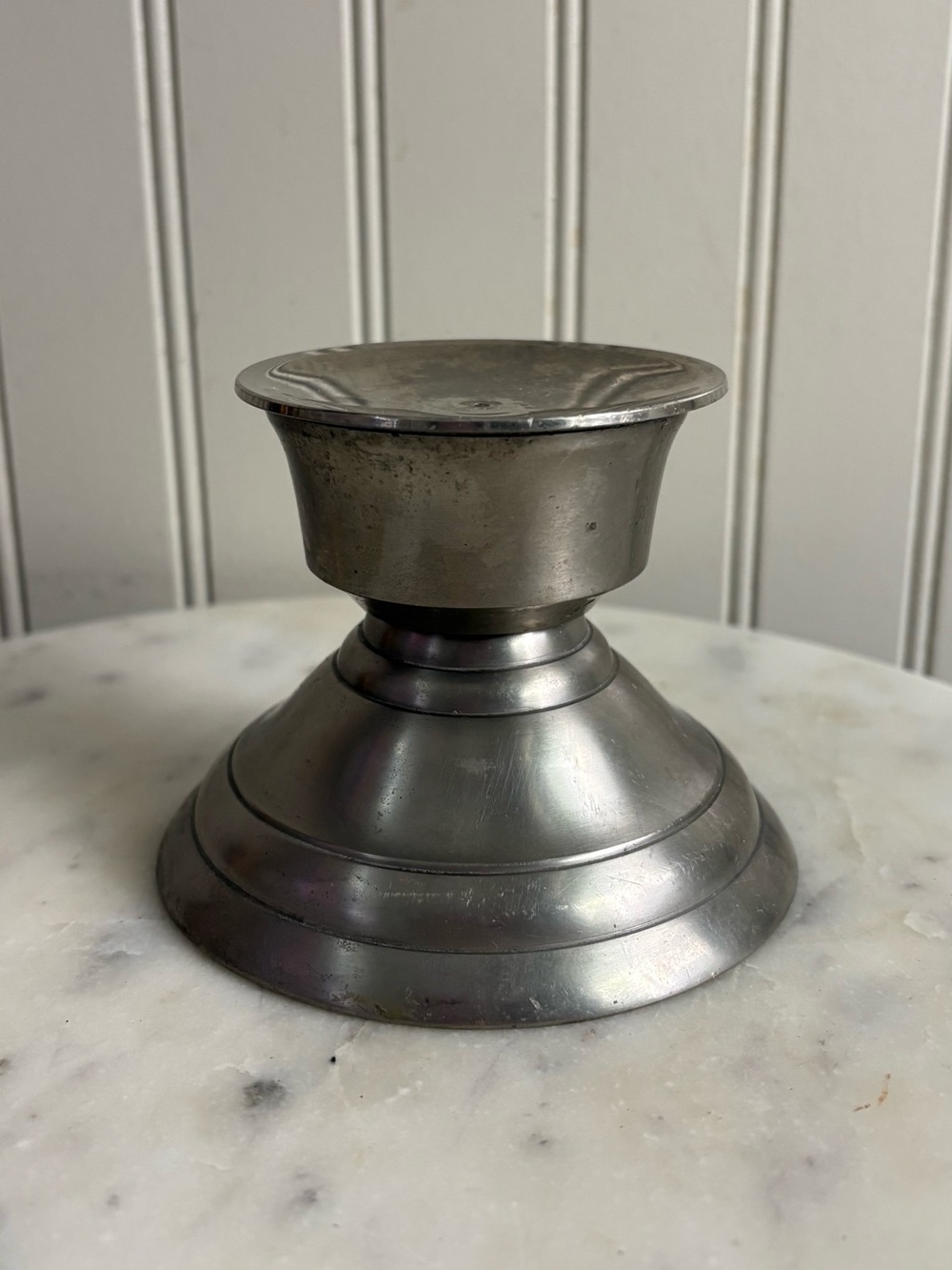 Vintage Pillar Candle Holder Base Brushed Metal Finish 3” Width Farmhouse VTG